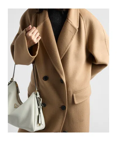 Prada Double-breasted Cashgora Coat In Brown