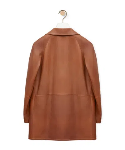 Loewe Double-breasted Long-sleeved Leather Jacket In Earth Brown