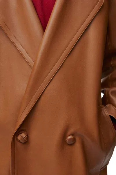 Loewe Double-breasted Long-sleeved Leather Jacket In Earth Brown