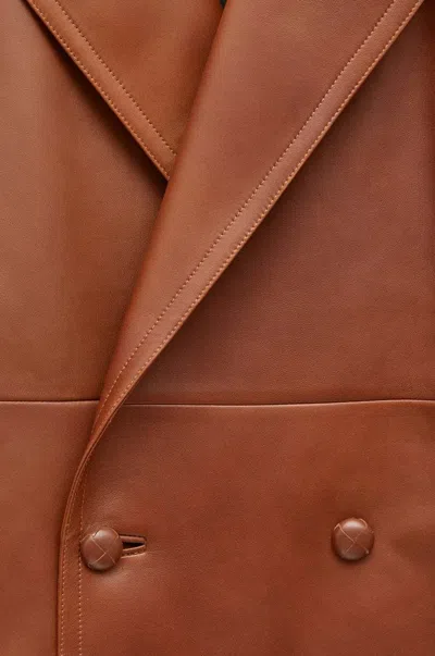 Loewe Double-breasted Long-sleeved Leather Jacket In Earth Brown