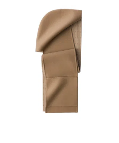 Prada Double Wool Hooded Scarf In Camel/white