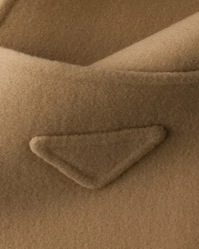 Prada Double Wool Hooded Scarf In Camel/white