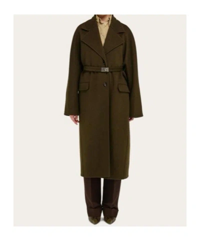 Ferragamo Coat Wool Blend Belted Waist In Green