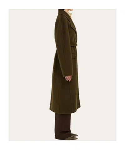 Ferragamo Coat Wool Blend Belted Waist In Green