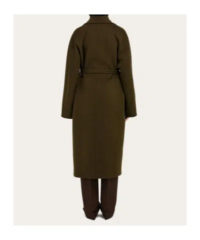 Ferragamo Coat Wool Blend Belted Waist In Green