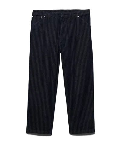 Prada Men's Chevron Denim Jeans In Navy