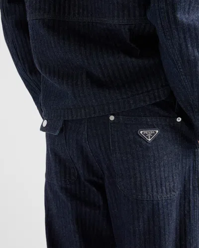 Prada Men's Chevron Denim Jeans In Navy