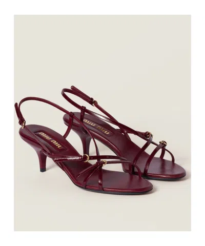 Miu Miu Leather Strappy Kitten Heel Sandals In Purple