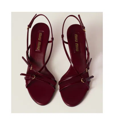 Miu Miu Leather Strappy Kitten Heel Sandals In Purple