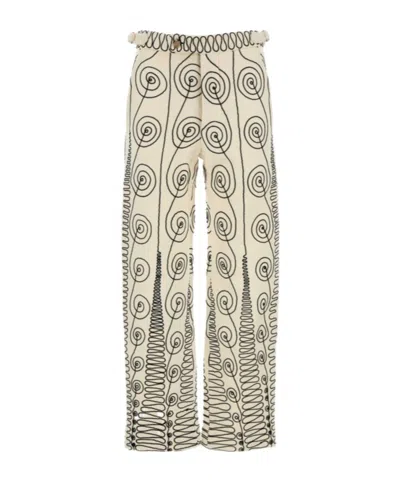 Bode Embroidered Wool Quillwork Pant In Nude
