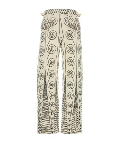 Bode Embroidered Wool Quillwork Pant In Nude