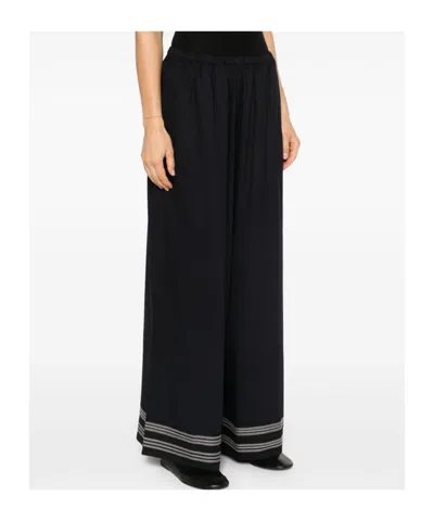 Bode Pantalone Dalla Gamba Ampia Mathilde In Viscosa Nera Donna In Black