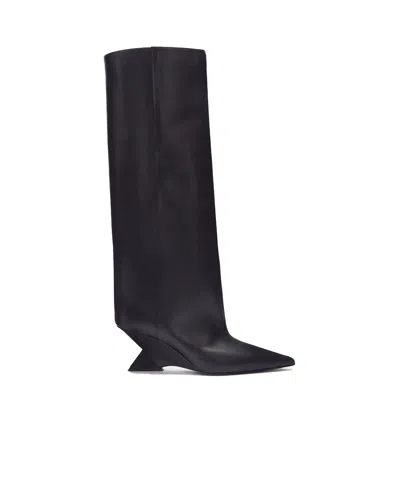 Attico Cheope Leather Knee Boots In Black