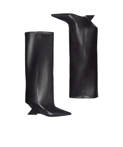Attico Cheope Leather Knee Boots In Black