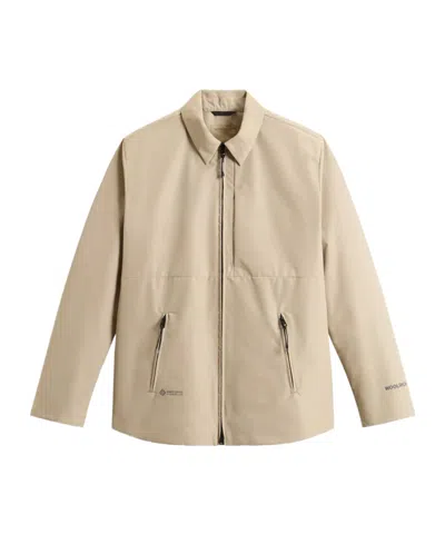 Woolrich Collared Neck Windbreaker Side Pockets In Sand Beige