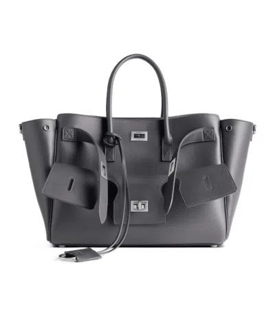 Balenciaga Small Leather Bel Air Carry All Tote Bag In Grey