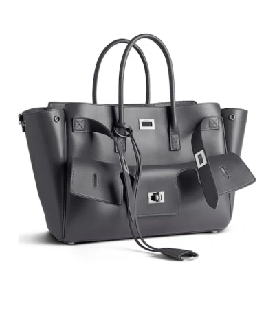 Balenciaga Small Leather Bel Air Carry All Tote Bag In Grey