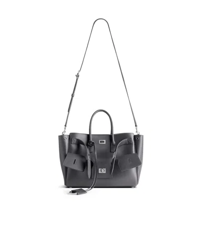 Balenciaga Small Leather Bel Air Carry All Tote Bag In Grey