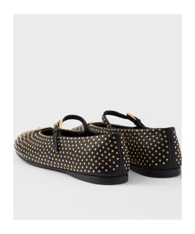Prada Triangle-logo Stud-embellished Ballerina Shoes In Black