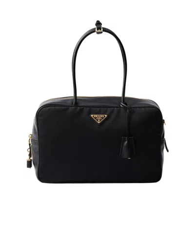 Prada Large Re-nylon And Leather Top-handle Bag In Black