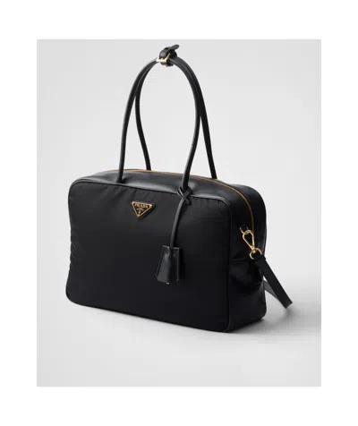 Prada Large Re-nylon And Leather Top-handle Bag In Black