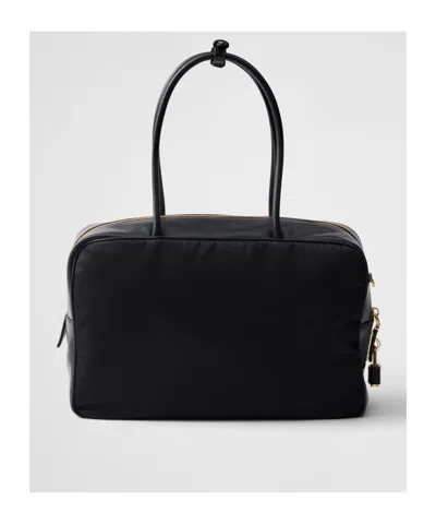 Prada Large Re-nylon And Leather Top-handle Bag In Black