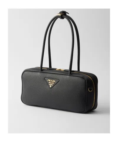 Prada Re-nylon And Leather Medium Top-handle With Padlock Bags In Black