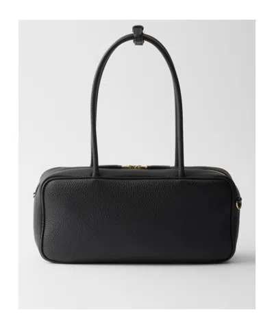 Prada Re-nylon And Leather Medium Top-handle With Padlock Bags In Black