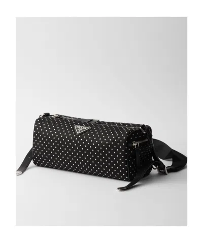 Prada Black Re-nylon Shoulder Bag With Studs In Black