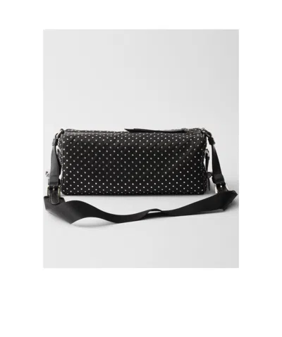 Prada Black Re-nylon Shoulder Bag With Studs In Black