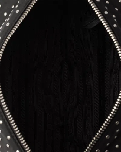 Prada Black Re-nylon Shoulder Bag With Studs In Black