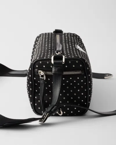 Prada Black Re-nylon Shoulder Bag With Studs In Black