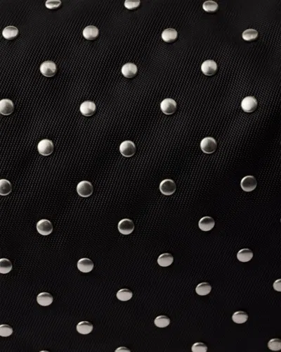 Prada Black Re-nylon Shoulder Bag With Studs In Black