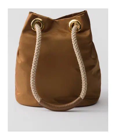 Prada Re-nylon Mariner Bucket Bag With Braided Handles In Brown