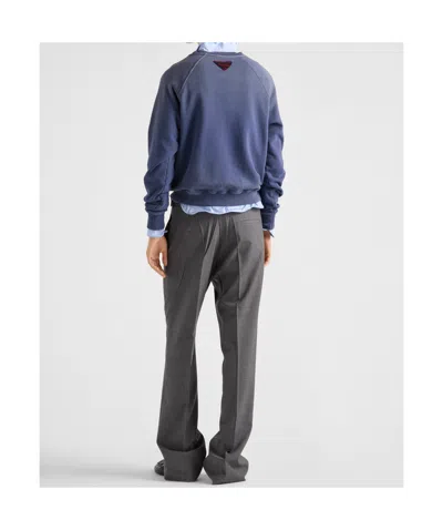 Prada Sweatshirt Aus Baumwollfleece In Navy Blue