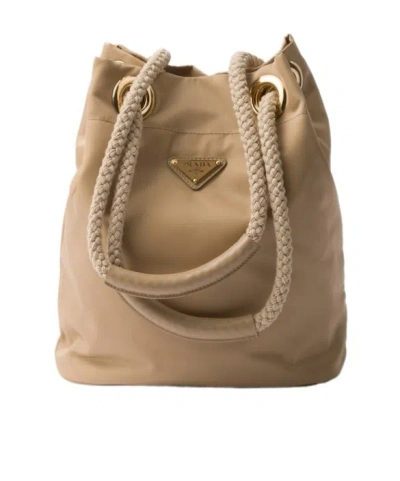 Prada Mariner Small Bucket Bag In Camel Renylon In Camel Brown
