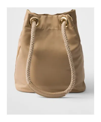 Prada Mariner Small Bucket Bag In Camel Renylon In Camel Brown