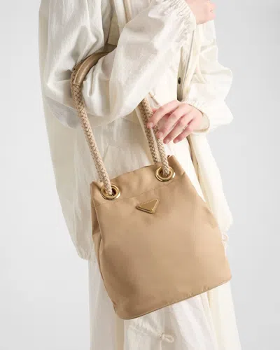 Prada Mariner Small Bucket Bag In Camel Renylon In Camel Brown