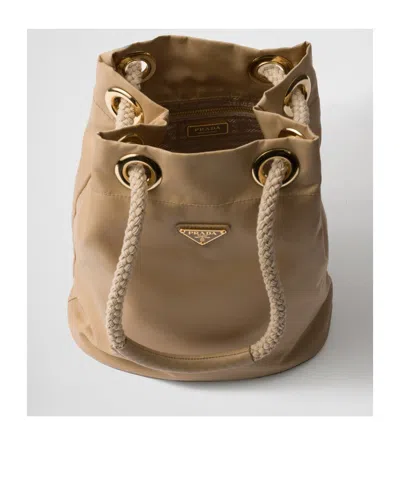 Prada Mariner Small Bucket Bag In Camel Renylon In Camel Brown