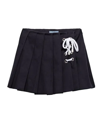 Prada Women Navy Pleated Drill Mini Skirt, 24 Luxury Skirts For Women Darveys In Navy Blue