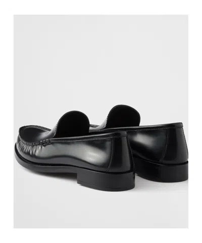 Prada Women Dark Brown Leather Loafers In Black