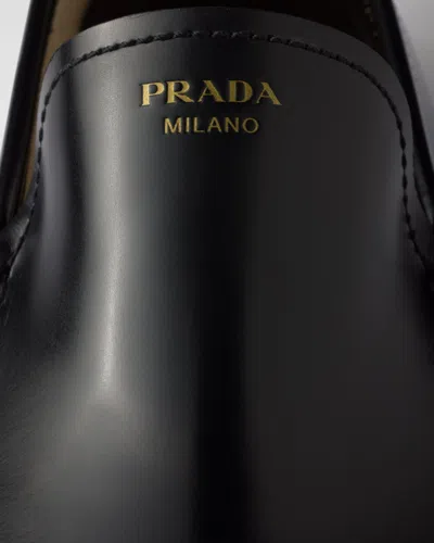 Prada Women Dark Brown Leather Loafers In Black