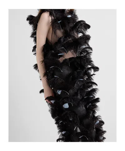 Prada Abito In Organza Decorata Donna In Black