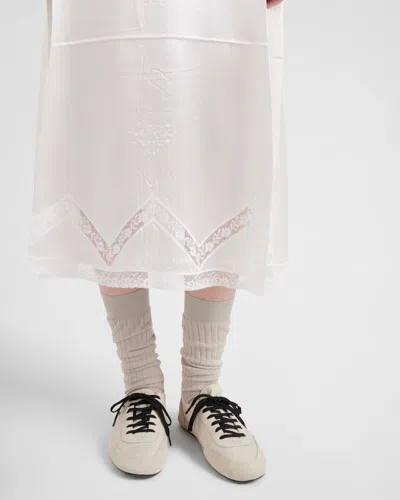 Prada Batiste Embroidered Midi Dress In White