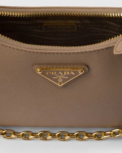 Prada Re-edition 2005 Saffiano Leather Shoulder Bag In Beige
