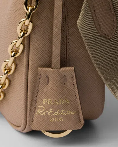 Prada Re-edition 2005 Saffiano Leather Shoulder Bag In Beige