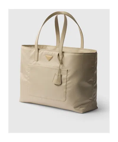 Prada Re-edition 1978 Large Re-nylon And Saffiano Leather Tote Bag In Desert Beige