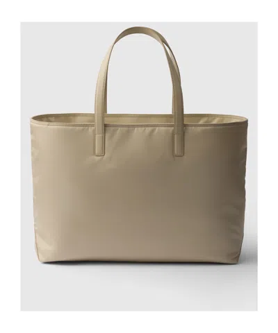 Prada Re-edition 1978 Large Re-nylon And Saffiano Leather Tote Bag In Desert Beige