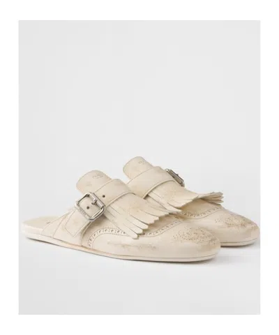 Prada Slippers Shuffle In Pelle Avorio Donna In Talc
