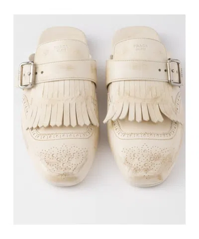 Prada Slippers Shuffle In Pelle Avorio Donna In Talc